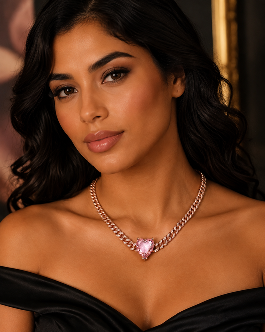 Pink Heart Cuban Link Choker