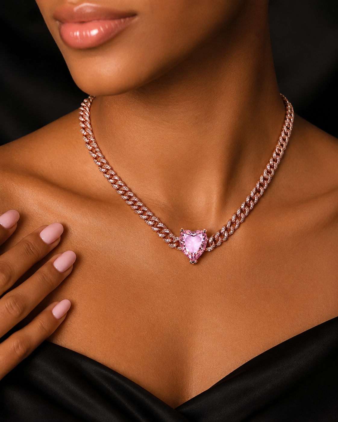 Pink Heart Cuban Link Choker