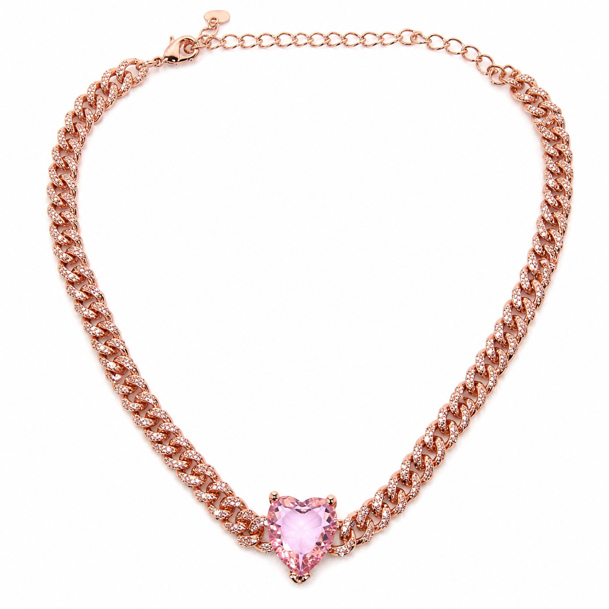 Pink Heart Cuban Link Choker