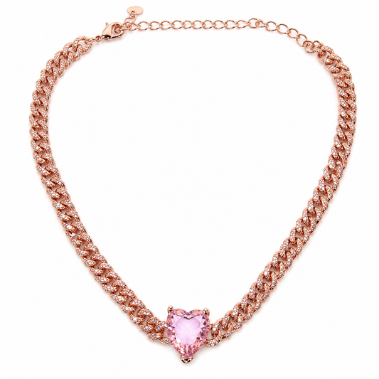 Pink Heart Cuban Link Choker