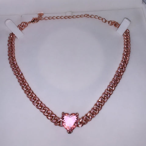 Pink Heart Cuban Link Choker