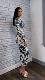 Backless Long Sleeve Camouflage Dress