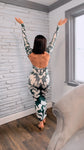 Backless Long Sleeve Camouflage Dress