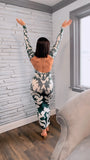 Backless Long Sleeve Camouflage Dress