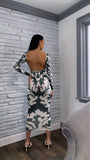 Backless Long Sleeve Camouflage Dress