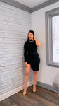 One Shoulder Long Sleeve Bodycon Dress with Side Slit