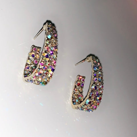 Rainbow Oval Hoop Earrings