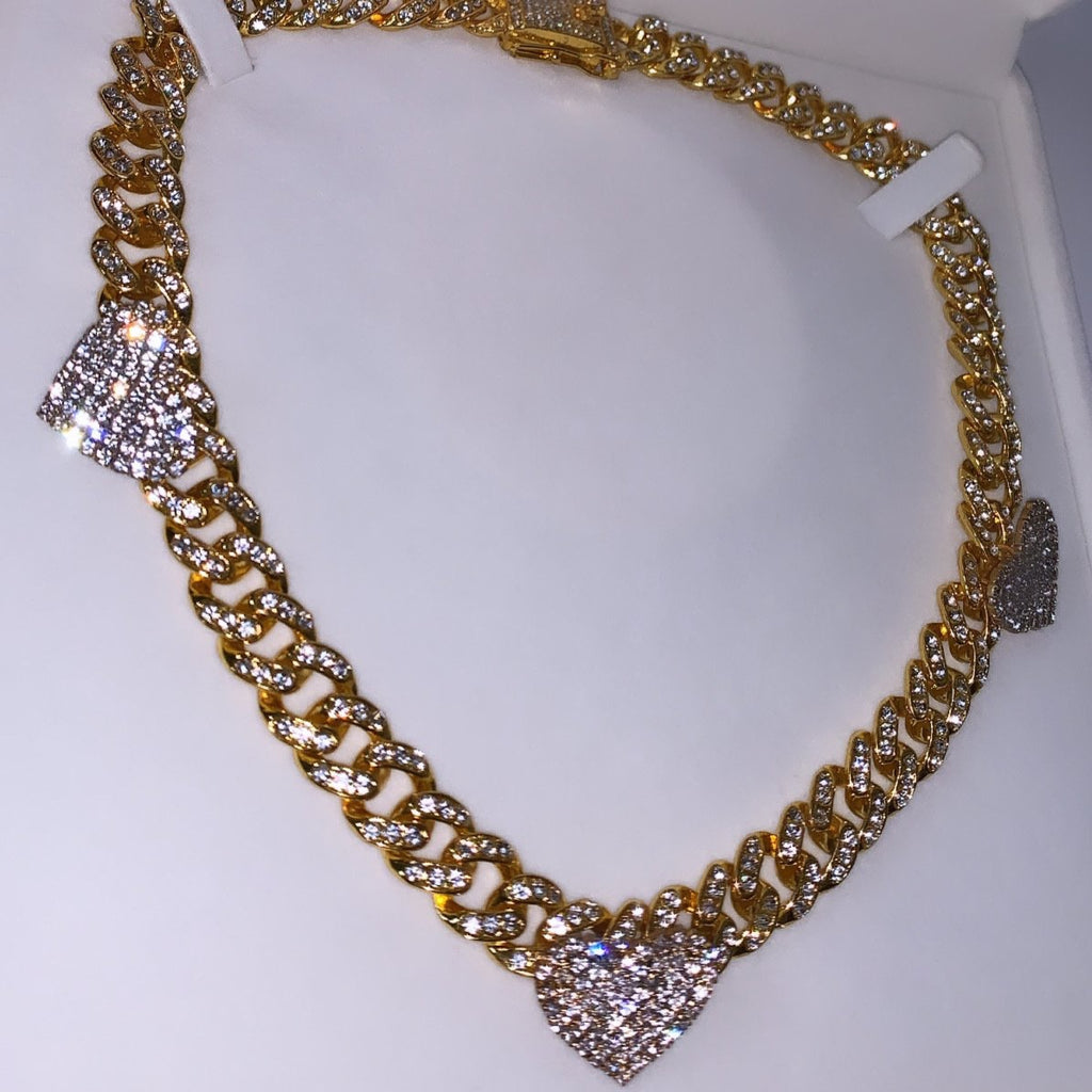 Iced Chain Heart Necklaces  Women Miami Cuban Link Chain