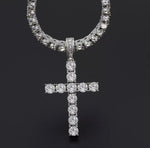 alt="Silver Tennis Chain Necklace with hanging cross pendant zinc Alloy Chain is 18 inches long Cross is 2 inches long"