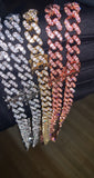 alt=" Five Cuban Link Necklaces one gold two silver and two rose gold each 9mm wide and 16 inches long with double clasp"